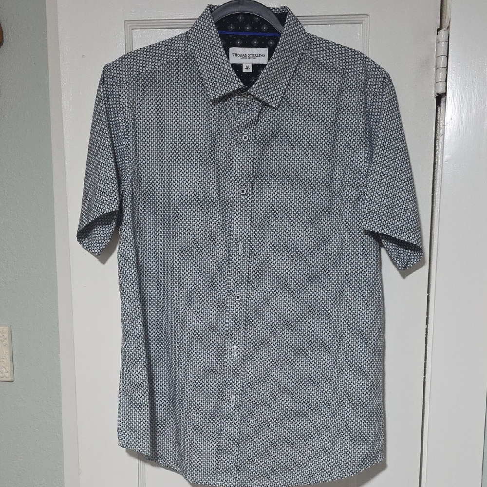 Gray and White Casual Button Down Shirt